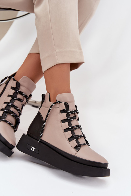 Kožené Dámske čižmy s platformou zahriať sa Artiker 55C0884 béžová Kožené Dámske čižmy s platformou zahriať sa Artiker 55C0884 béžová