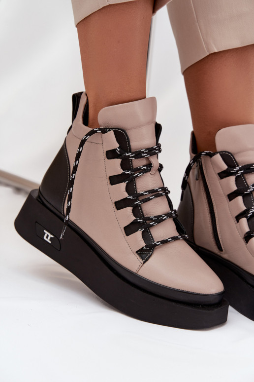 Kožené Dámske čižmy s platformou zahriať sa Artiker 55C0884 béžová Kožené Dámske čižmy s platformou zahriať sa Artiker 55C0884 béžová