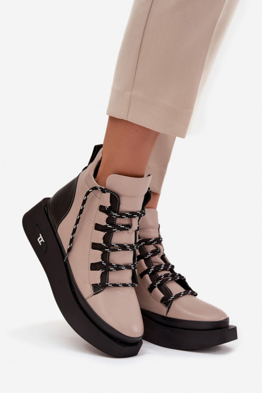 Kožené Dámske čižmy s platformou zahriať sa Artiker 55C0884 béžová Kožené Dámske čižmy s platformou zahriať sa Artiker 55C0884 béžová