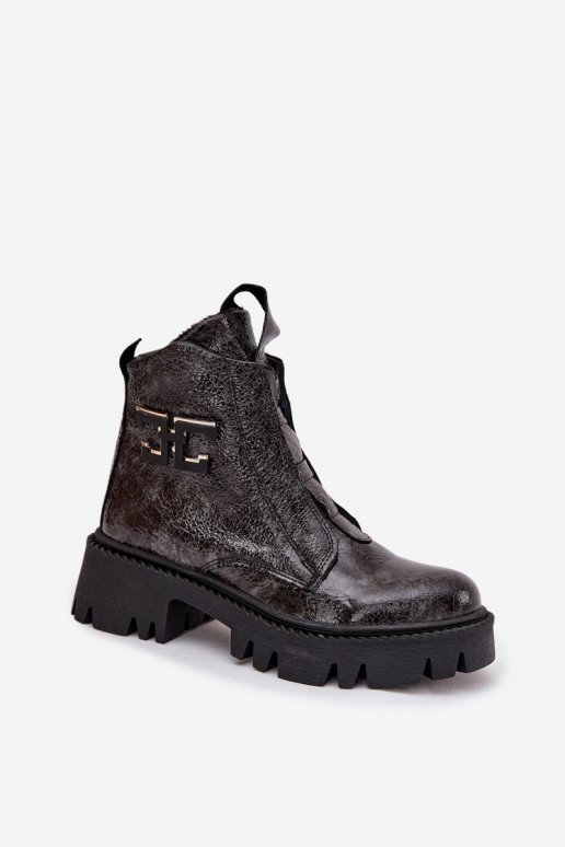 Kožené s lakovým efektom Dámske čižmy s ozdobami zahriať sa Artiker 57C2081 sivá