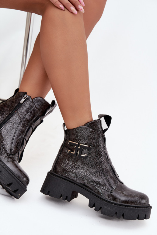 Kožené s lakovým efektom Dámske čižmy s ozdobami zahriať sa Artiker 57C2081 sivá