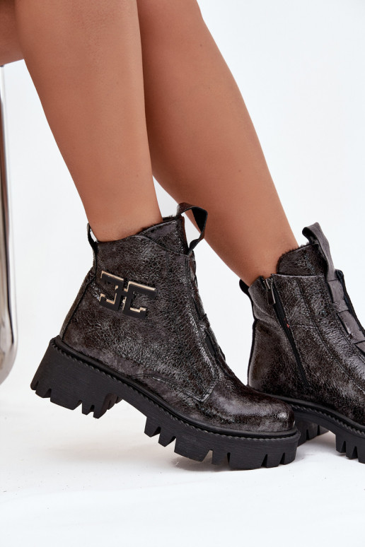 Kožené s lakovým efektom Dámske čižmy s ozdobami zahriať sa Artiker 57C2081 sivá