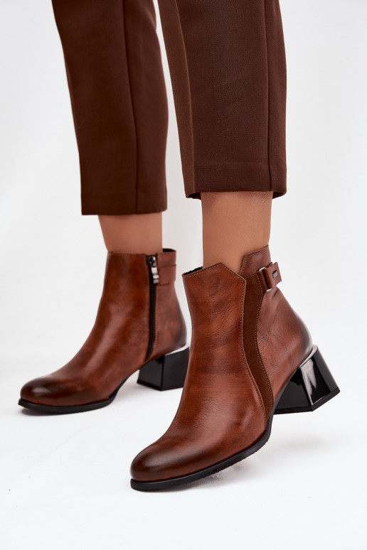 Kožené Dámske čižmy s podpätkami zahriať sa Zazoo 60563 Hnedá farba