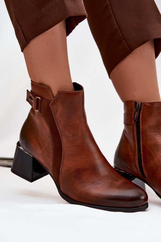 Kožené Dámske čižmy s podpätkami zahriať sa Zazoo 60563 Hnedá farba
