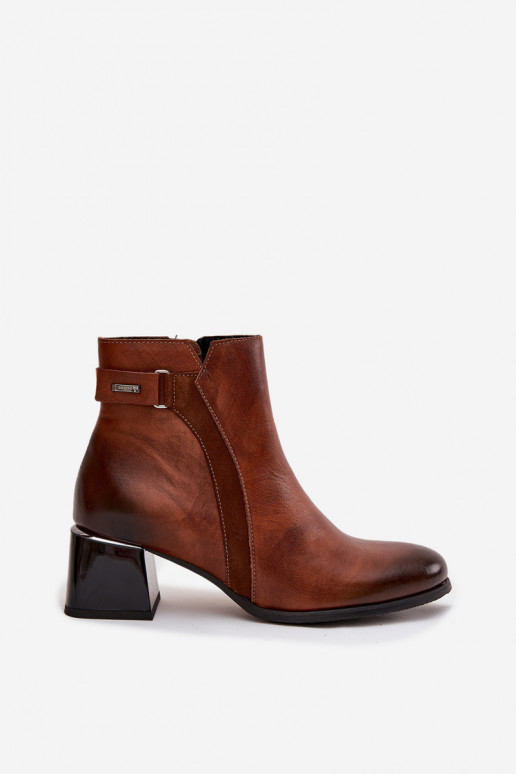 Kožené Dámske čižmy s podpätkami zahriať sa Zazoo 60563 Hnedá farba