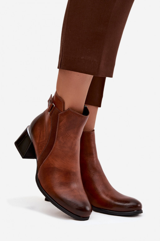 Kožené Dámske čižmy s podpätkami zahriať sa Zazoo 60563 Hnedá farba