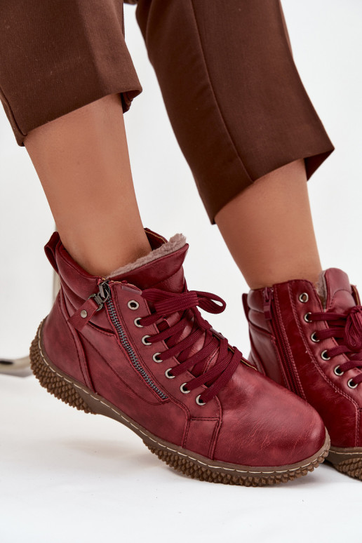 Dámske čižmy zahriať sa s kožušinou vo vnútri z eko kože bordová Ulverina