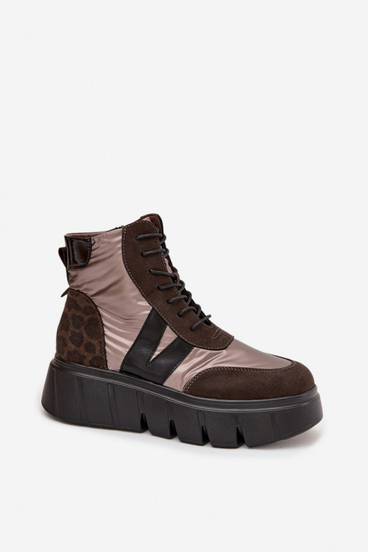 Dámske čižmy zahriať sa s platformou Vinceza 58562 Hnedá farba
