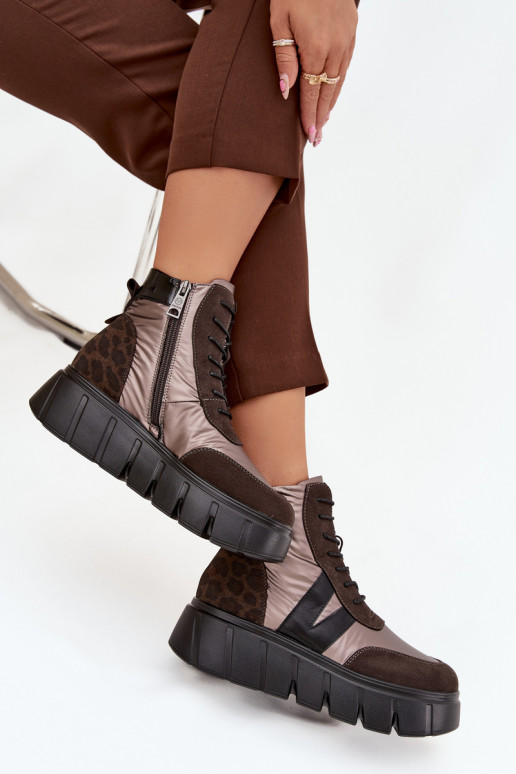 Dámske čižmy zahriať sa s platformou Vinceza 58562 Hnedá farba