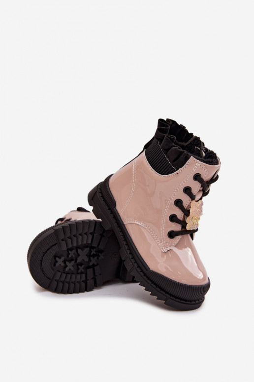 s lakovým efektom Čižmy deti zahriať saPrzypinką plyšové medvede béžová Fionessa