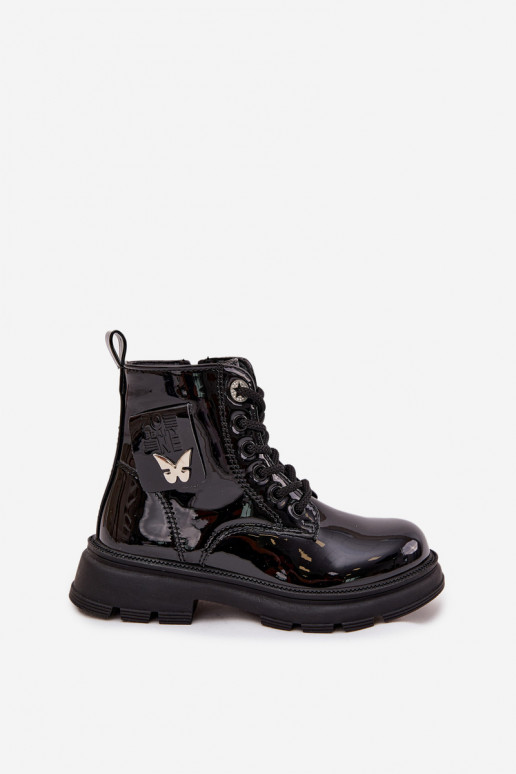 zahriať sa Čižmy deti Zapnuté Hrad s lakovým efektom čierna Alverina