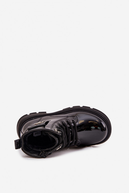 zahriať sa Čižmy deti Zapnuté Hrad s lakovým efektom čierna Alverina