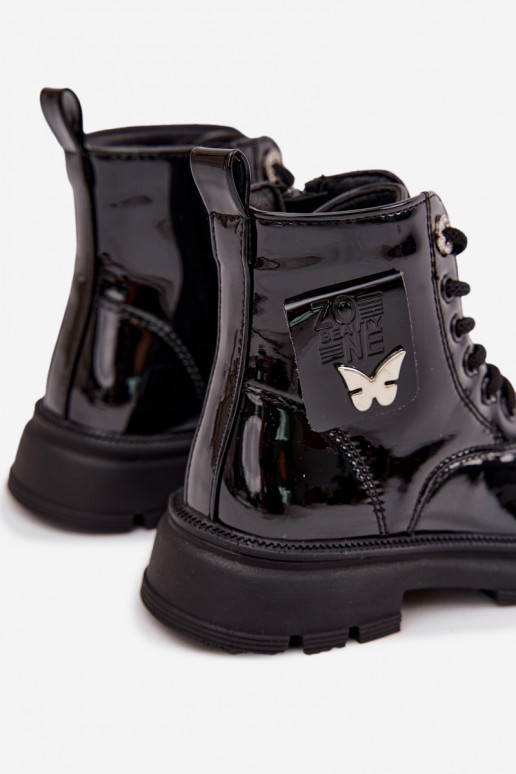 zahriať sa Čižmy deti Zapnuté Hrad s lakovým efektom čierna Alverina