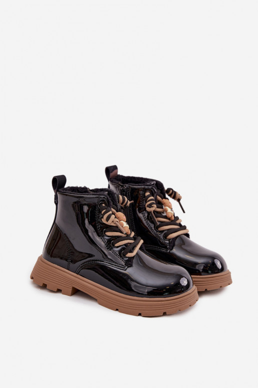 zahriať sa Čižmy deti s lakovým efektomPrzypinką plyšové medvede čierna Jovellea