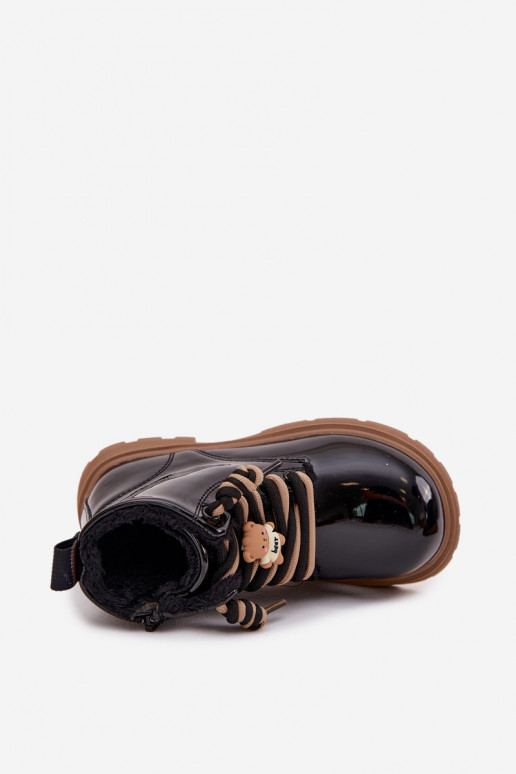 zahriať sa Čižmy deti s lakovým efektomPrzypinką plyšové medvede čierna Jovellea