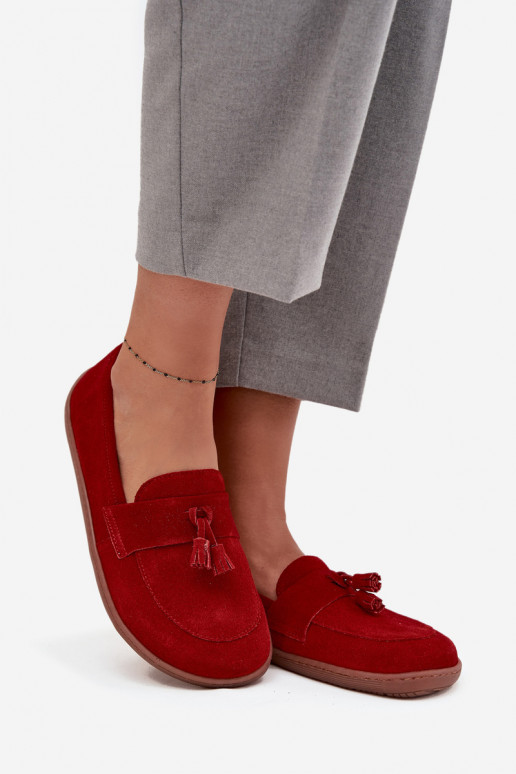 Kožené Semišové mokasíny Typu Barefoot Zazoo 322 červená