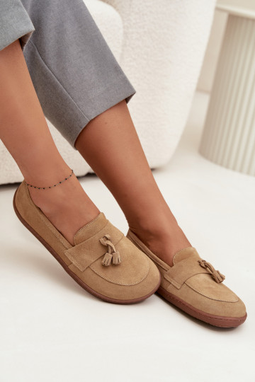Kožené Semišové mokasíny Typu Barefoot Zazoo 322 béžová