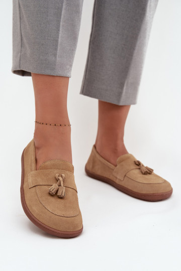 Kožené semišové mokasíny typu "Barefoot" Zazoo 322 pieskové 2