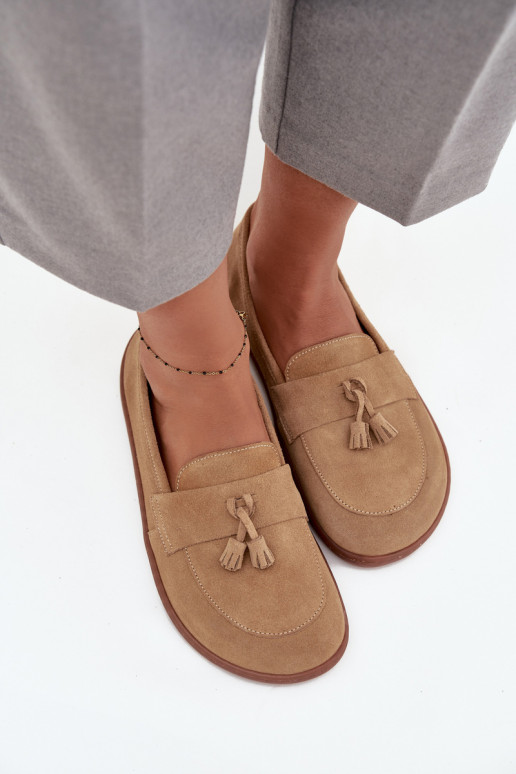 Kožené Semišové mokasíny Typu Barefoot Zazoo 322 béžová