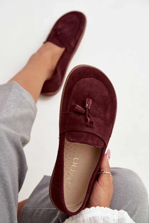 Kožené Semišové mokasíny Typu Barefoot Zazoo 322 bordová