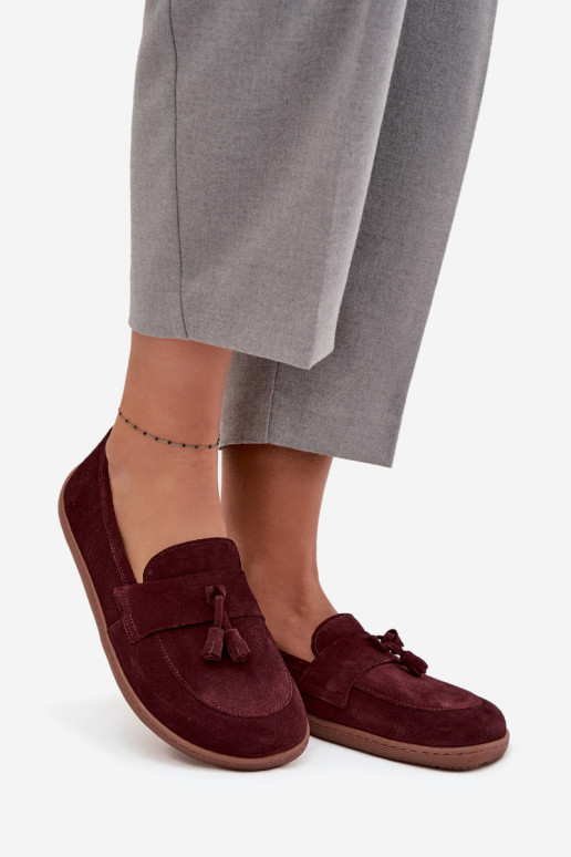 Kožené Semišové mokasíny Typu Barefoot Zazoo 322 bordová