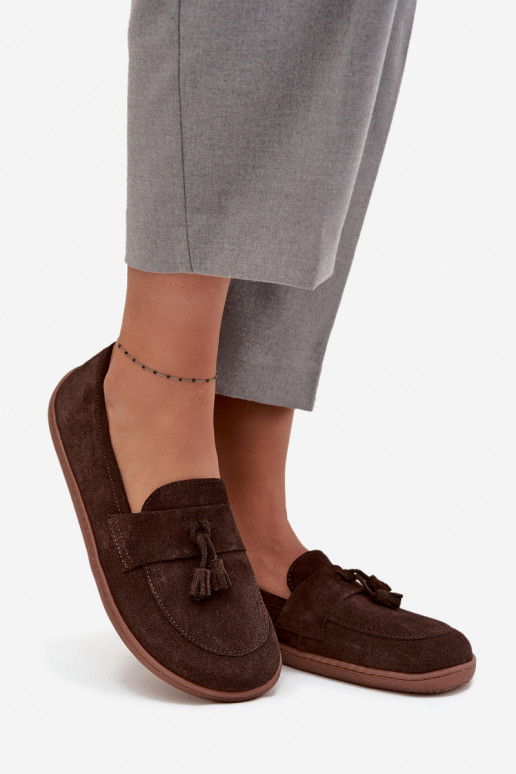 Kožené Semišové mokasíny Typu Barefoot Zazoo 322 CzekoladoIne