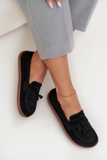 Kožené Semišové mokasíny Typu Barefoot Zazoo 322 čierna