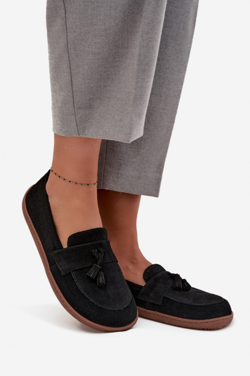 Kožené Semišové mokasíny Typu Barefoot Zazoo 322 čierna