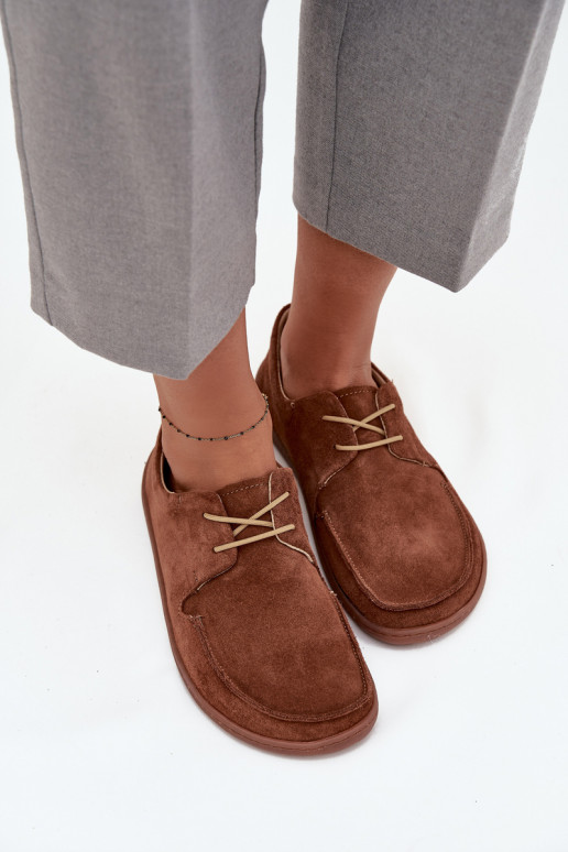 topánky Dámske Typu BarefootZapnutéturalnego zo semišuu Zazoo 327 Hnedá farba