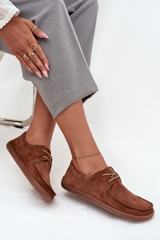 topánky Dámske Typu BarefootZapnutéturalnego zo semišuu Zazoo 327 Hnedá farba