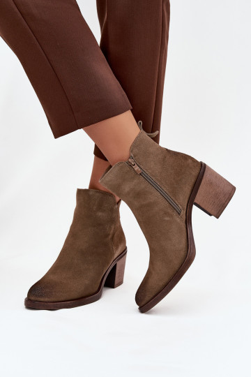 Dámske čižmyZapnutéturalnego zo semišu s podpätkami zahriať sa Sergio Leone BT25321-S khaki farby 2