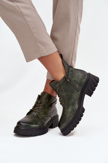 Nízka zahriať sa Dámske čižmy Zapnuté Klocku so zdobenými podpätkami khaki farby Therisse