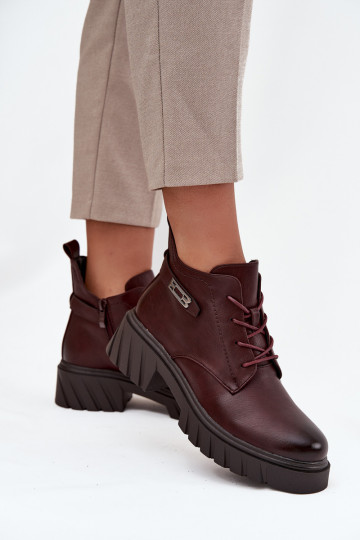 Nízka zahriať sa Dámske čižmy Zapnuté Klocku so zdobenými podpätkami bordová Therisse 2