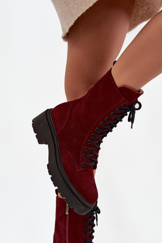 Pracovné členkové topánky DámskeZapnutéturalnego zo semišu zahriať sa Zazoo 4213 bordová
