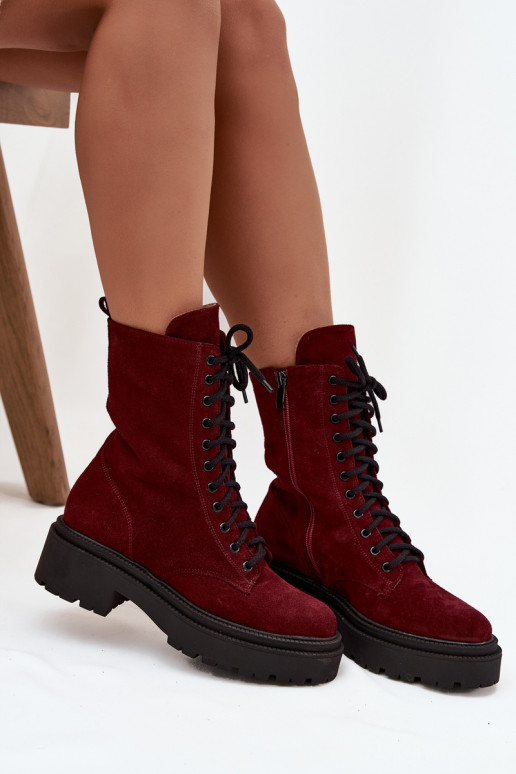 Pracovné členkové topánky DámskeZapnutéturalnego zo semišu zahriať sa Zazoo 4213 bordová