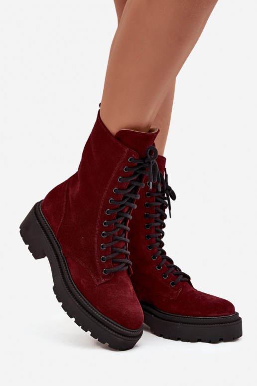 Pracovné členkové topánky DámskeZapnutéturalnego zo semišu zahriať sa Zazoo 4213 bordová