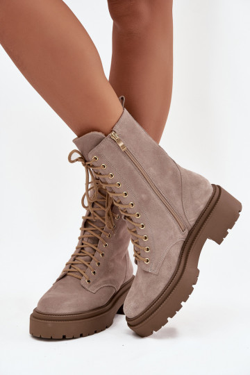 Pracovné členkové topánky DámskeZapnutéturalnego zo semišu zahriať sa Zazoo 4213 béžová 2