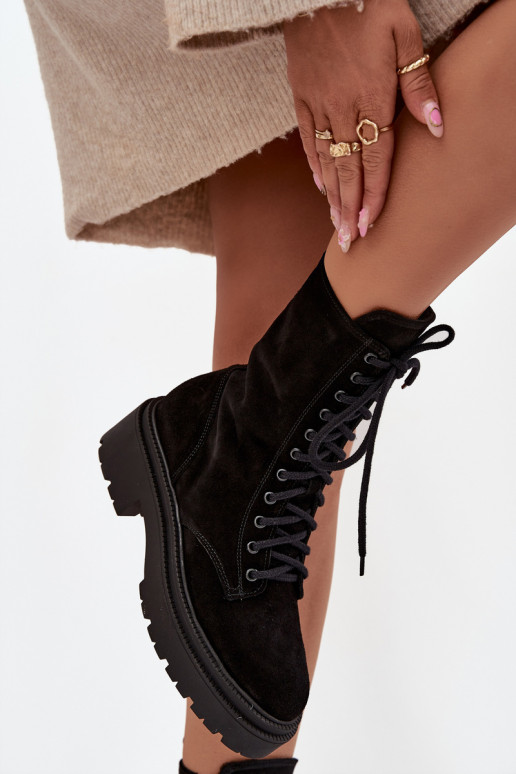 Pracovné členkové topánky DámskeZapnutéturalnego zo semišu zahriať sa Zazoo 4213 čierna