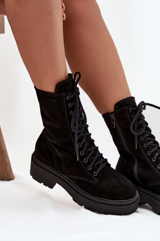 Pracovné členkové topánky DámskeZapnutéturalnego zo semišu zahriať sa Zazoo 4213 čierna