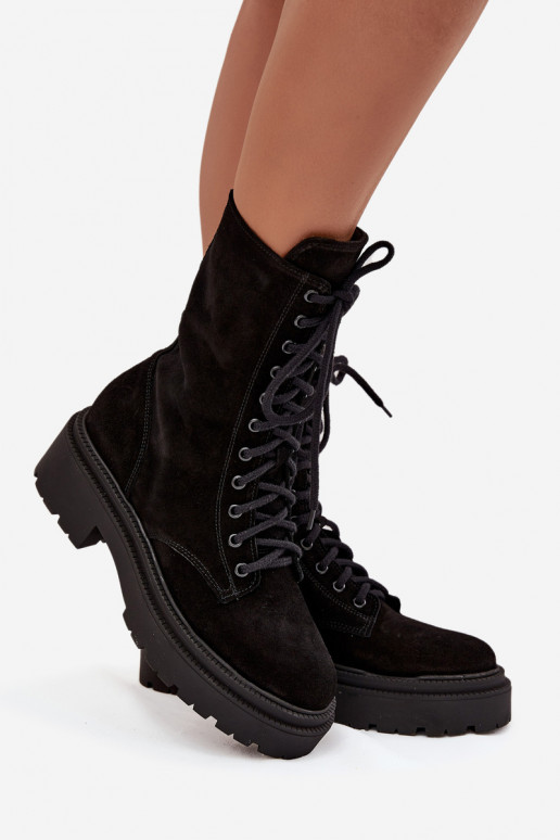 Pracovné členkové topánky DámskeZapnutéturalnego zo semišu zahriať sa Zazoo 4213 čierna