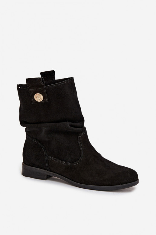 Kožené Semišové topánky Dámske S volánikmi zahriať sa Zazoo 4210 čierna