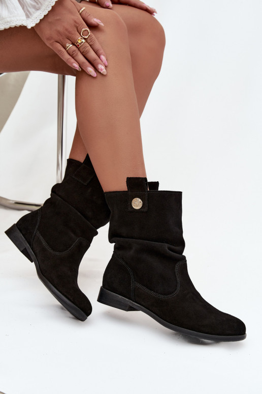 Kožené Semišové topánky Dámske S volánikmi zahriať sa Zazoo 4210 čierna