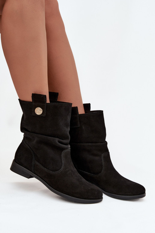 Kožené Semišové topánky Dámske S volánikmi zahriať sa Zazoo 4210 čierna