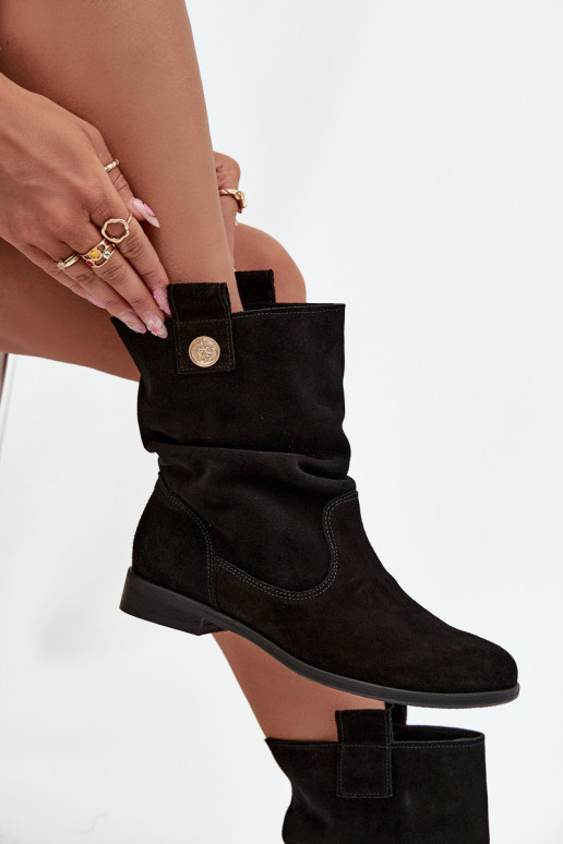 Kožené Semišové topánky Dámske S volánikmi zahriať sa Zazoo 4210 čierna