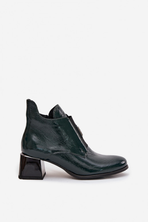 Kožené s lakovým efektom Čižmy Zapnuté Klocku S Ornatem Detalem zahriať sa Zazoo 60560 khaki farby