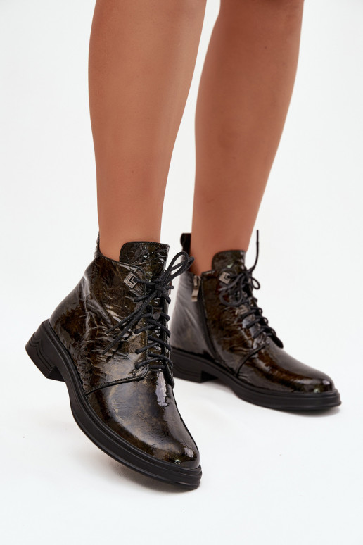 Kožené s lakovým efektom Dámske čižmy zahriať sa Zapnuté Hrad D&A LZ42-042 zlatej farby Kožené s lakovým efektom Dámske čižmy zahriať sa Zapnuté Hrad D&A LZ42-042 zlatej farby