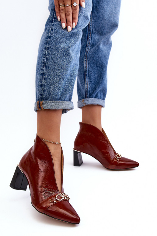 Kožené Čižmy s podpätkami Máciejka 05262-02 Hnedá farba