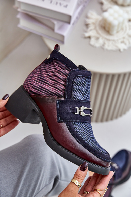 Kožené Dámske čižmy Zapnuté masívnych opätkoch s ozdobami Máciejka A6747-23 bordováIno-tmavomodrá Kožené Dámske čižmy Zapnuté masívnych opätkoch s ozdobami Máciejka A6747-23 bordováIno-tmavomodrá