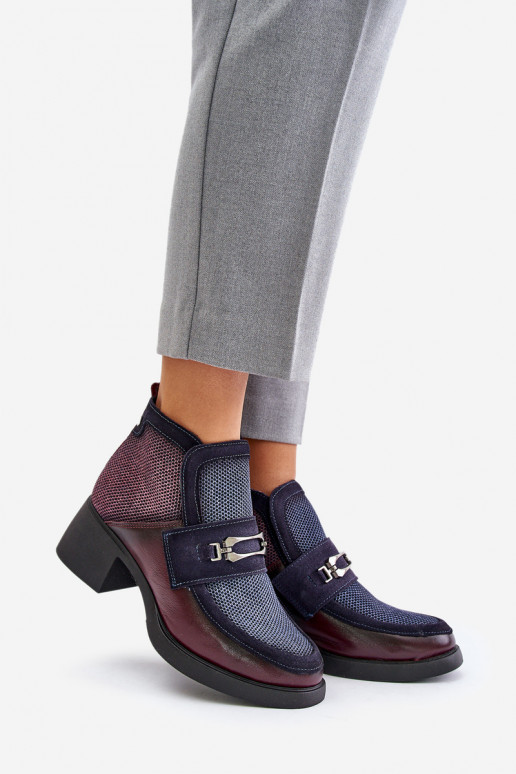 Kožené Dámske čižmy Zapnuté masívnych opätkoch s ozdobami Máciejka A6747-23 bordováIno-tmavomodrá Kožené Dámske čižmy Zapnuté masívnych opätkoch s ozdobami Máciejka A6747-23 bordováIno-tmavomodrá