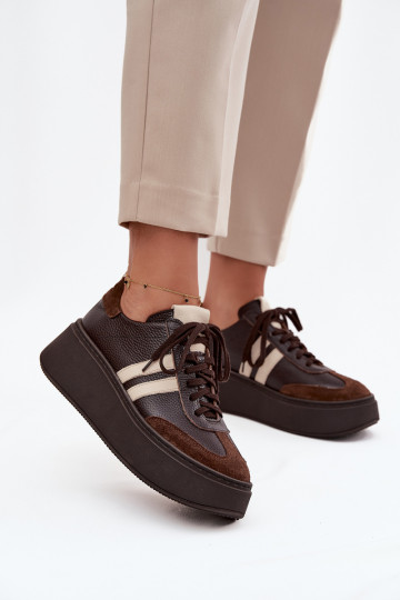 Kožené Tenisky model obuvi Dámske s platformou Zazoo 3775 CzekoladoIne
